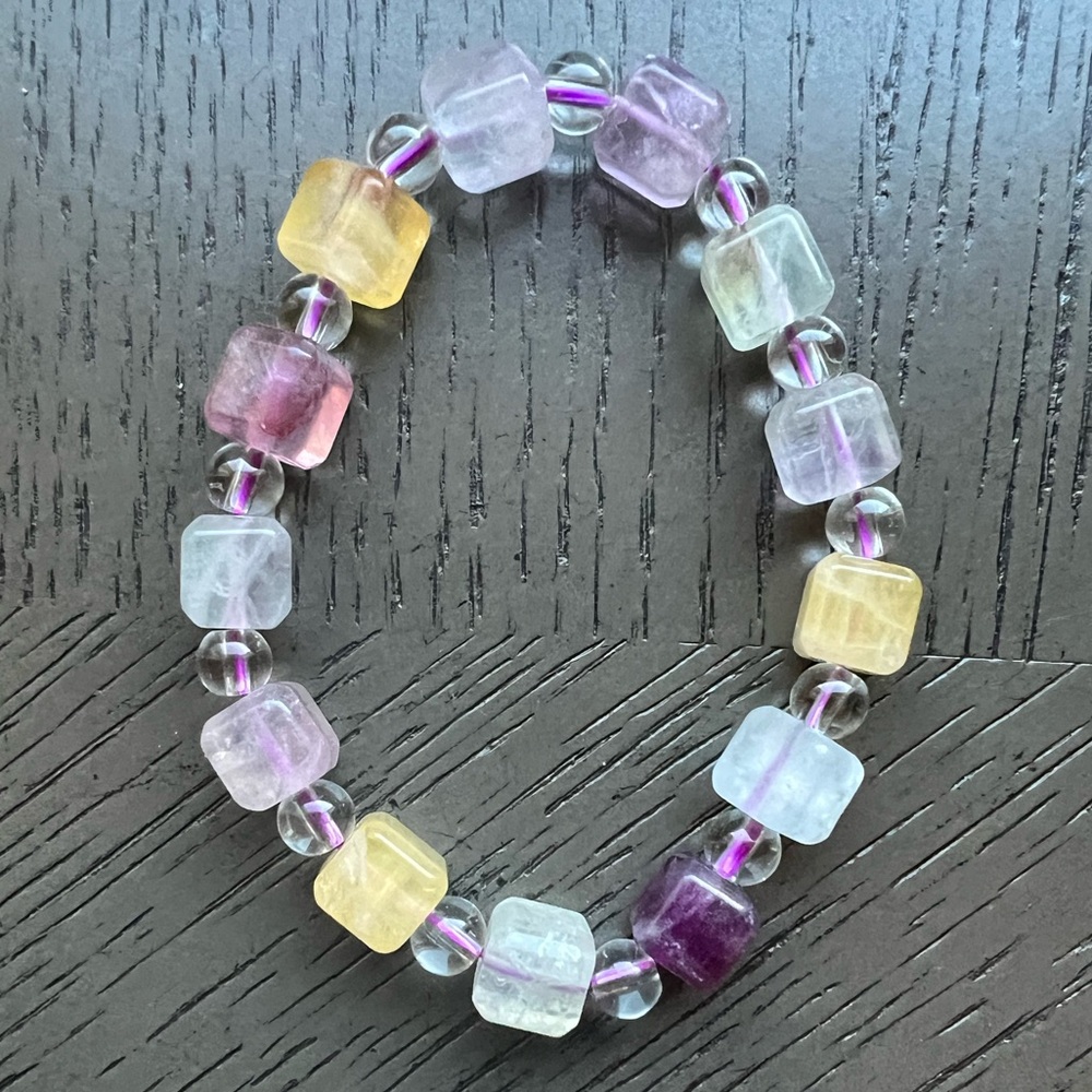 Colorful cube fluorite bracelet 6-8mm SIZE 6.25